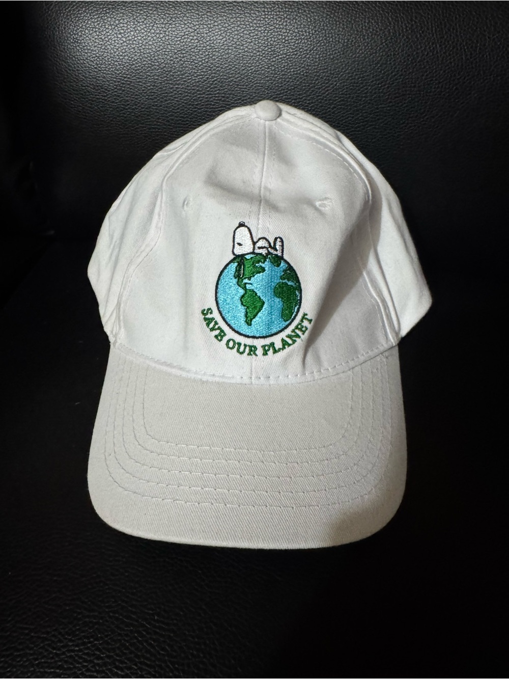 Snoopy White “Save Our Planet' Embroidered Baseball Cap
